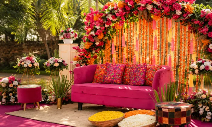 Vibrant Mehendi Flower Wall Vibrant Mehendi Flower Wall