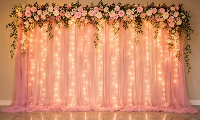 Pink Floral Curtain Backdrop Pink Floral Curtain Backdrop