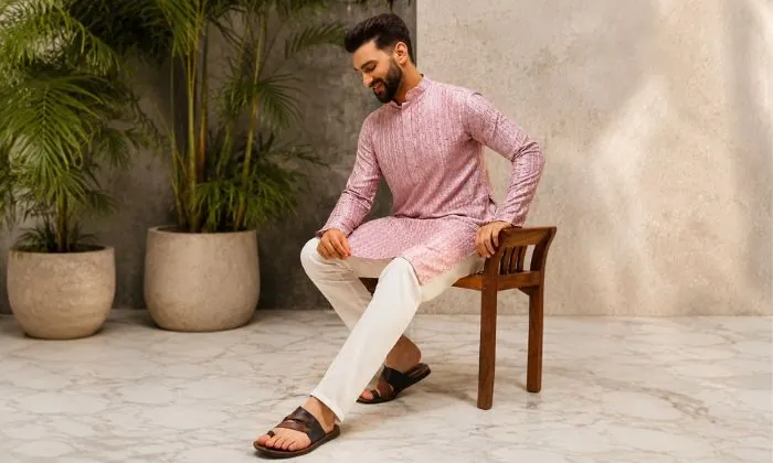 Ivory to Pink Ombre Kurta with Chino Trousers