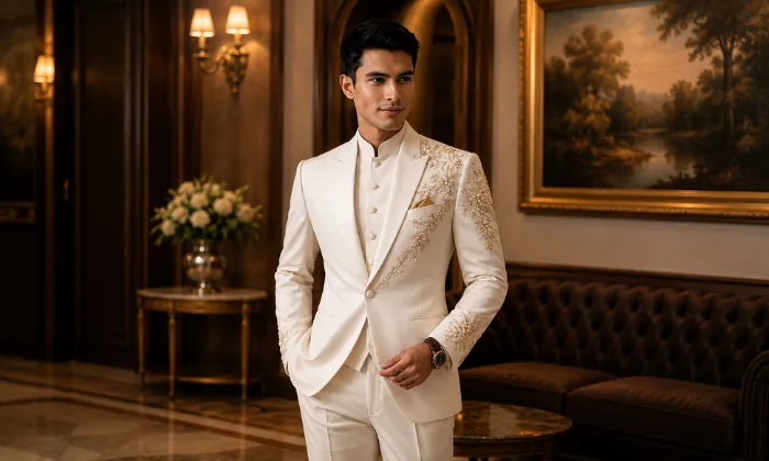 Metal Accentuated Wedding Suit for Men